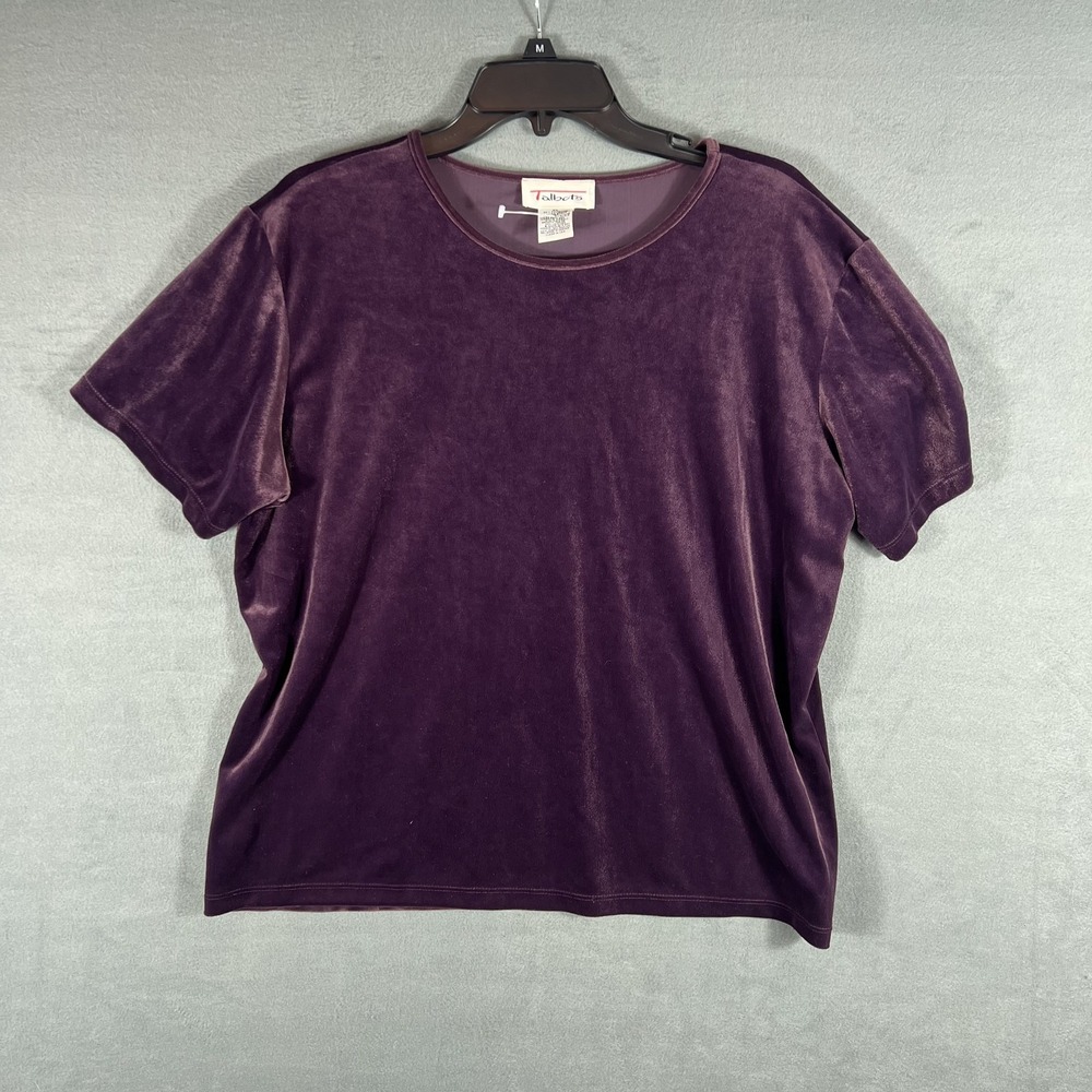 Talbots Women's XL Plum Velvet Velour Short Sleeve Round Neck Blouse Top Shirt